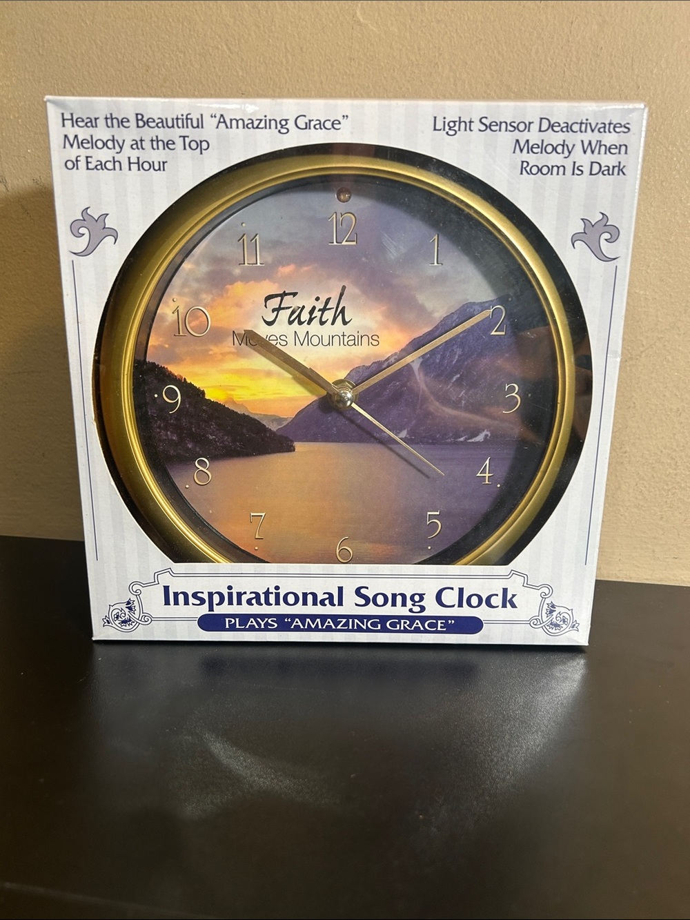 Inspirational 'Faith Moves Mountains' Gold Wall Clock - Plays "Amazing Grace"